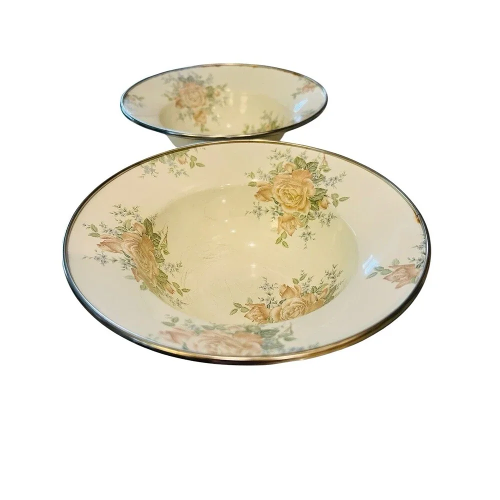Mackenzie Childs V&R Enamelware Enamel Floral Rose 7.5” Bowl Set Of 4
